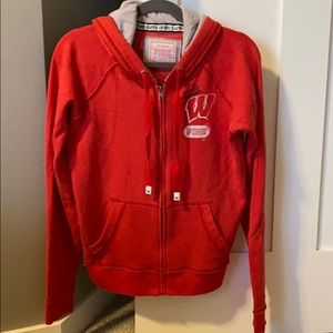 VS Pink Wisconsin Badgers Red Zip Up Hoodie Large